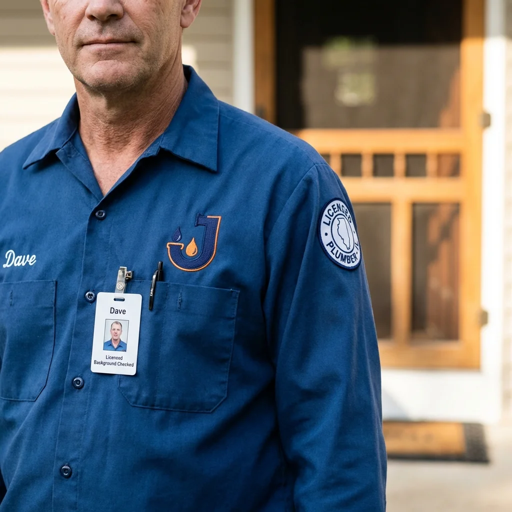 Licensed plumber showing ID badge in Rockwell, IA
