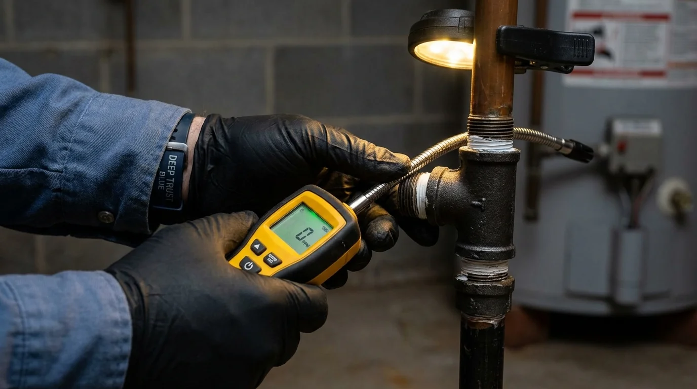 Gas leak detection with electronic sniffer by Johns Plumbing LLC in Rockwell
