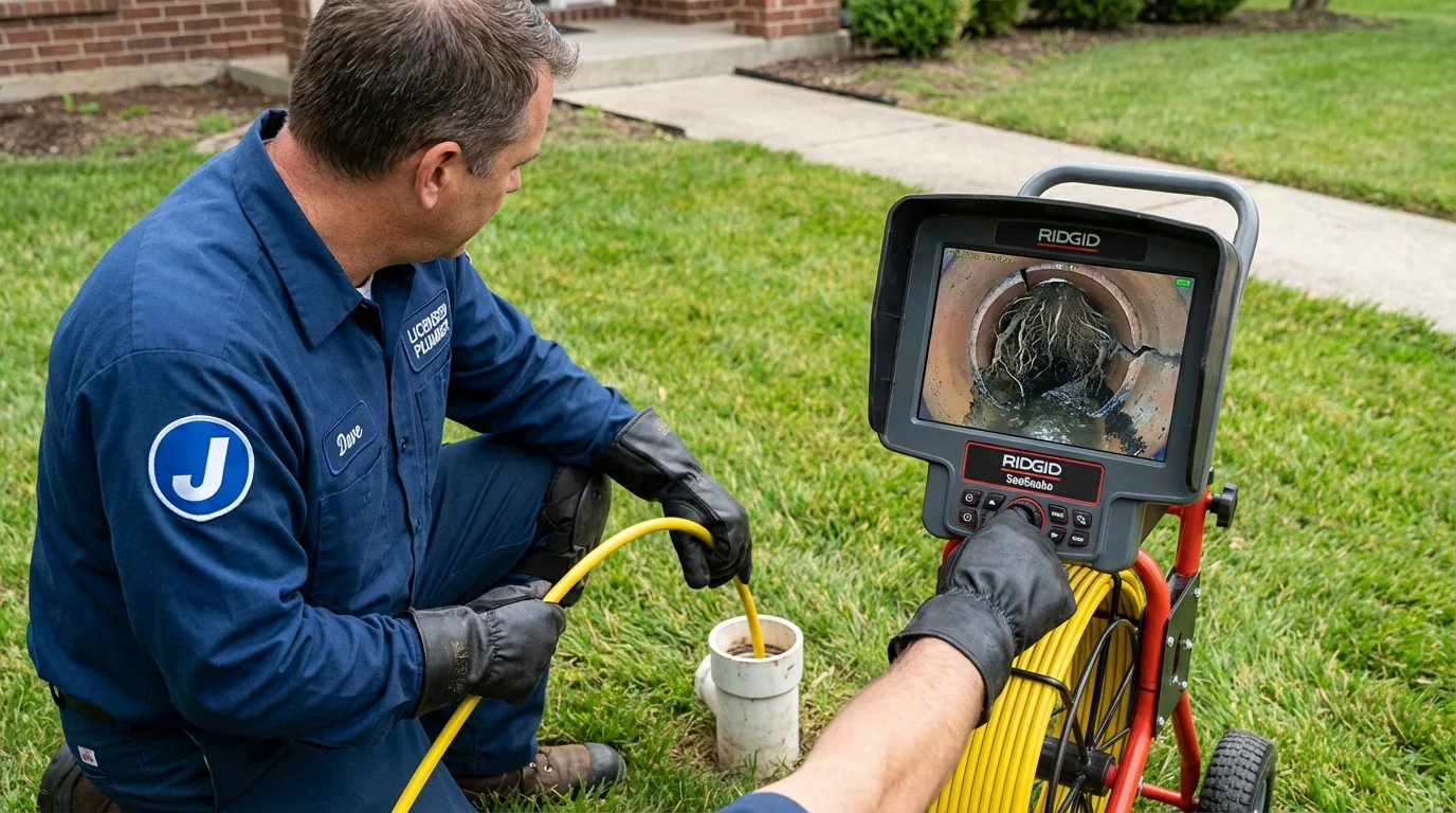 Sewer camera inspection being performed by Johns Plumbing LLC in Rockwell