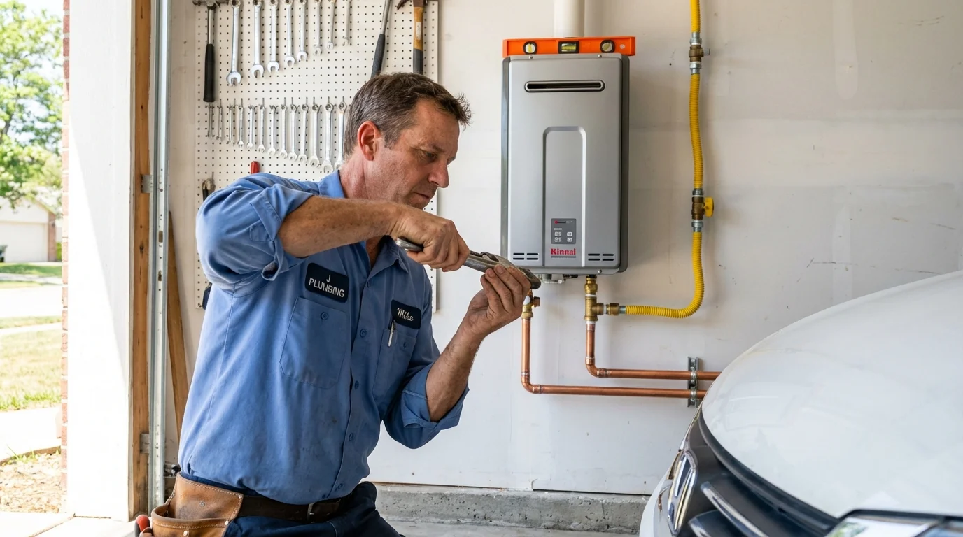 Tankless water heater installation by a Johns Plumbing LLC plumber in Rockwell